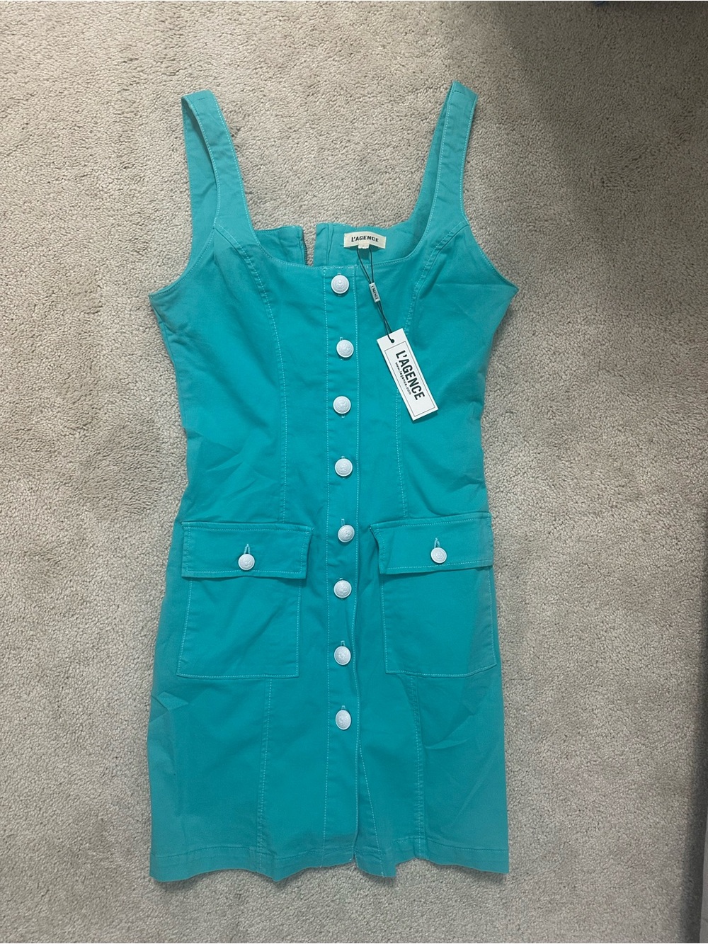 L'AGENCE Turquoise Button-Front Mini Dress